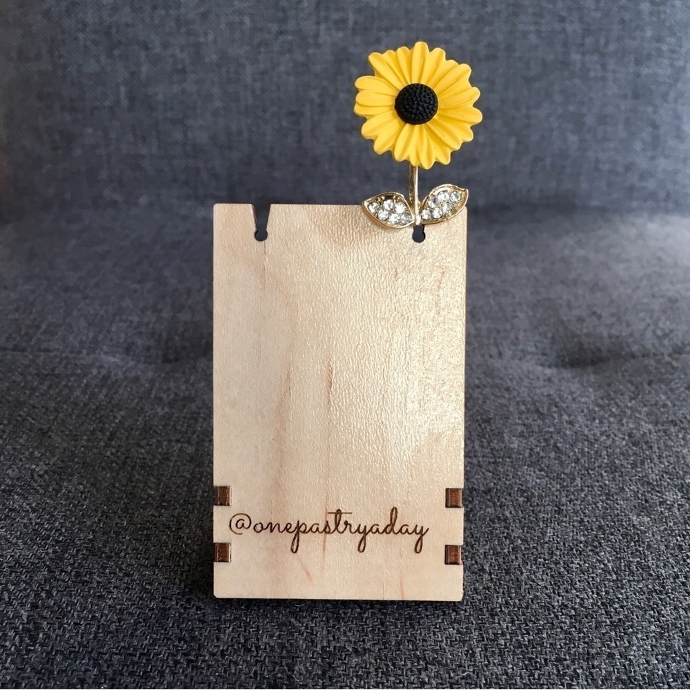 Sunflower Enamel + Rhinestone Fashion Brooch Pin, Yellow, Gold, White - Picture 8 of 17